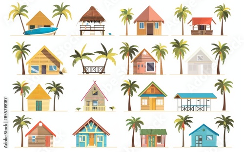 An isolated flat modern illustration of a beach bungalow house or resort hut.