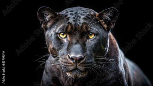 Majestic panther staring directly at the camera against a black canvas background, panther, front view, wildlife © joompon
