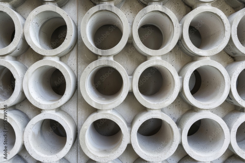 Stacked concrete pipes at a construction site