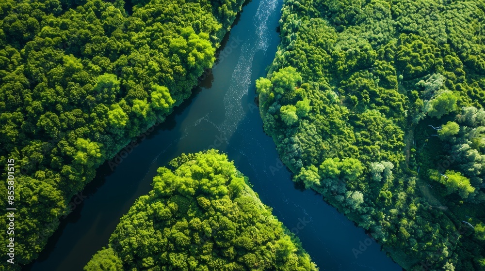 Tuchola natural park's river and green forest, aerial view Tuchola natural park's river and green forest, aerial view