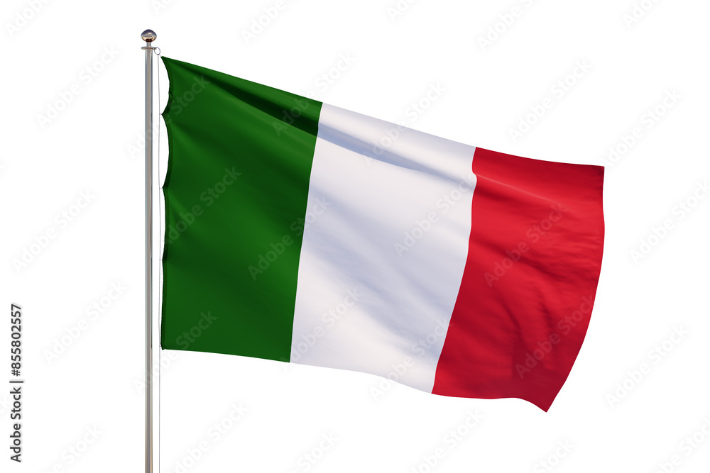 Italian flag waving on a flagpole against a white background, symbolizing national pride and identity. 3D Rendering Italian flag waving on a flagpole against a white background, symbolizing national pride and identity. 3D Rendering