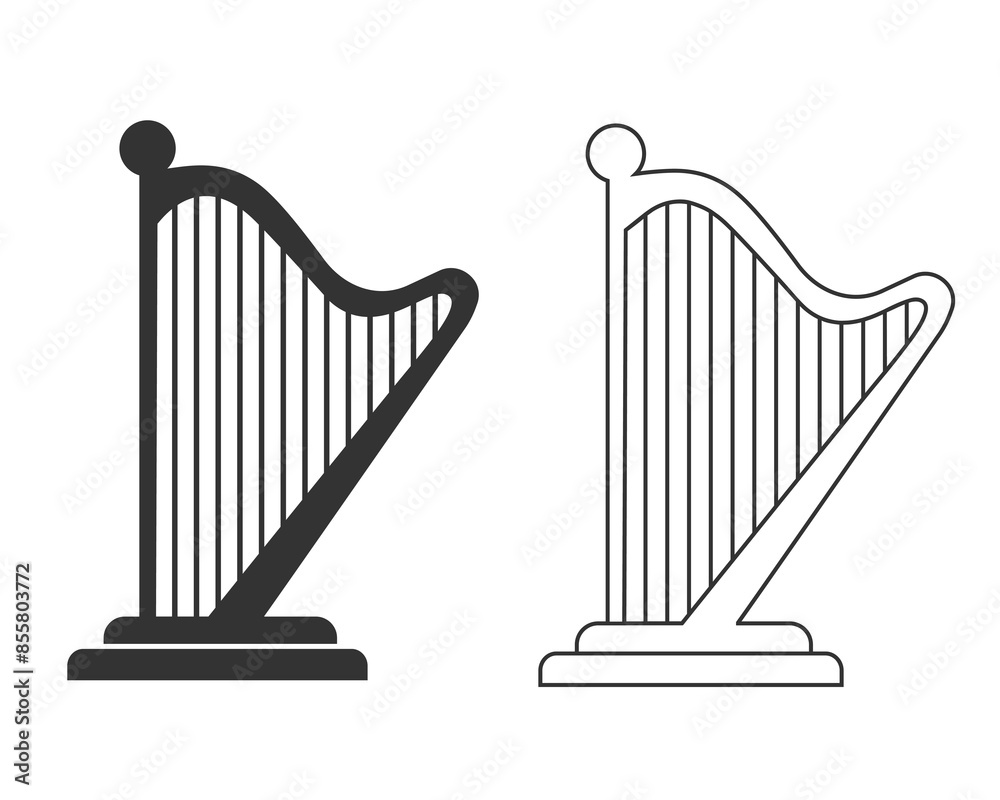 Harp line icon, sign on white background flat vector Harp line icon, sign on white background flat vector