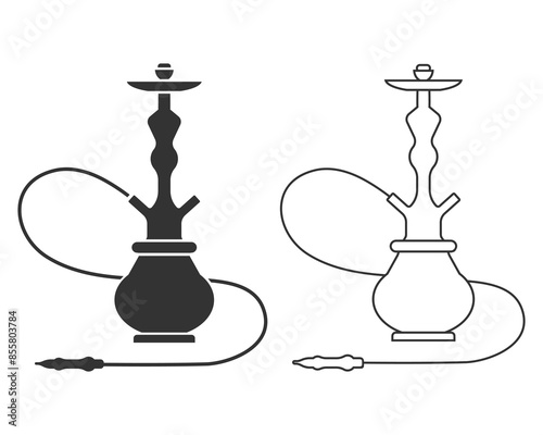 Hookah black glyph line icon. Sheesha house. Hooka accessories shop. Nargile lounge. Odor from pipe. Scent of vaporizing. Smoking area. Silhouette symbol on white space. Vector