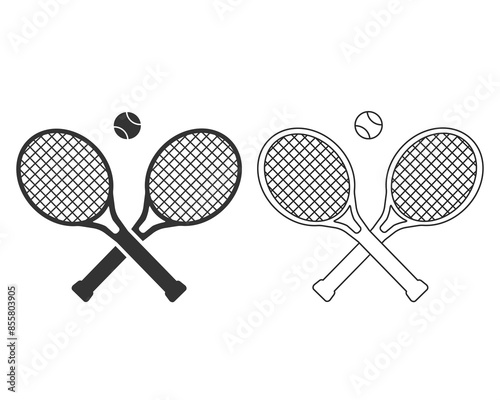 Tennis racket and ball illustration. Element of sport for mobile concept and web apps. Detailed tennis racket and ball illustration line icon