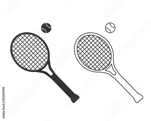 Tennis racket and ball illustration line icon. Element of sport for mobile concept and web apps. Detailed tennis racket and ball illustration