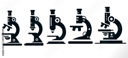 microscope icons set isolated on white. laboratory equipment for scientific research.