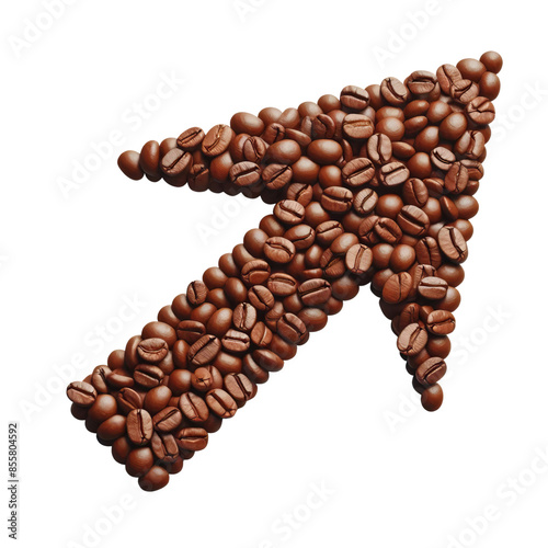 arrow direciton with coffee beans texture isolated on white