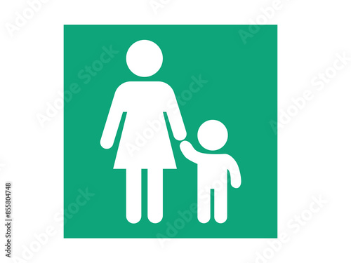 Mother with child. Sign symbol. Flat design color icon for door signs, web designs, stickers.