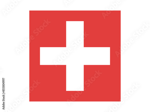 The red medical cross symbol. This symbol can be used to represent both pharmacies and first aid points. 