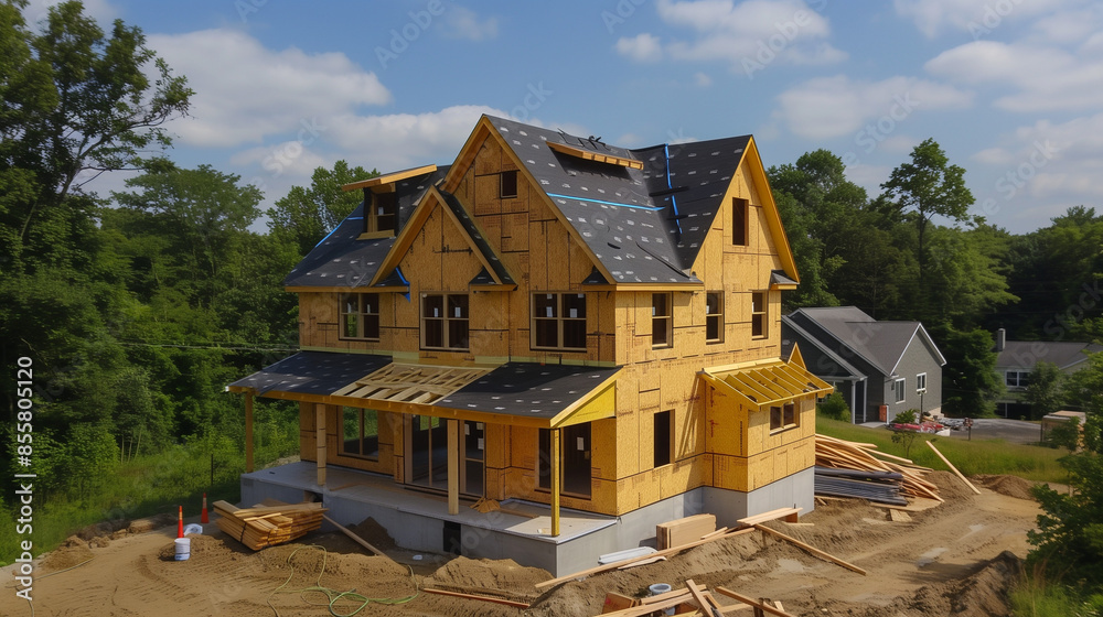 Implementing mineral wool and foam insulation on the roof of a new house is a key step towards energy efficiency.