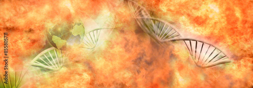 stylized figures of DNA helices on fire