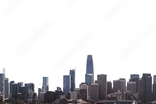 San Francisco skyline isolated on a white background, layout design element for collage or concept presentation