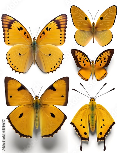 Vibrant Collection of Yellow Butterflies with Unique Patterns and Wing Shapes