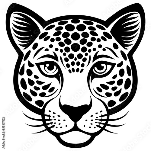 Jaguar Cat Head Vector Line Art and Linocut Illustration for Print. Detailed jaguar cat head vector line art and linocut illustration for digital print