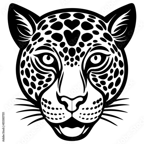 Jaguar cat head vector line art and linocut illustration