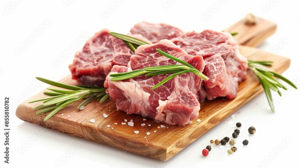 Fototapeta premium lamb meat rump steaks isolated on white, healthy food concept
