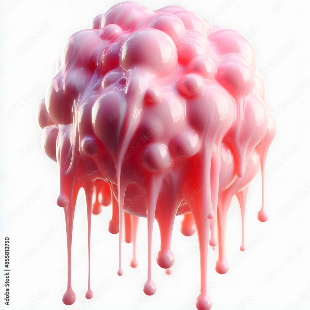 3D illustration of sphere bubble gum multilayered liquid dripping