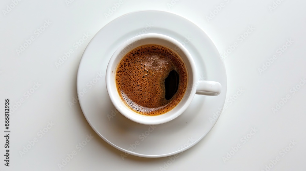 Black coffee in a white cup with saucer on a white backdrop Black coffee in a white cup with saucer on a white backdrop