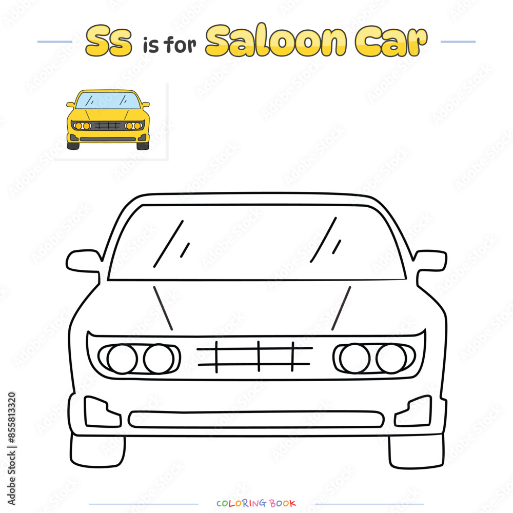 Obraz premium Coloring Page Saloon car front view