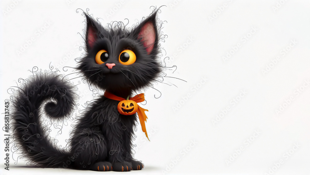 A whimsical, 3d illustration of a scruffy cat, the concept of Haloween celebrations A whimsical, 3d illustration of a scruffy cat, the concept of Haloween celebrations