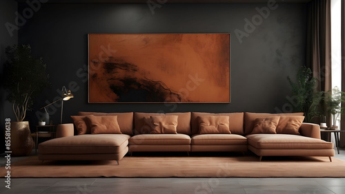 Luxurious living room with abstract art piece