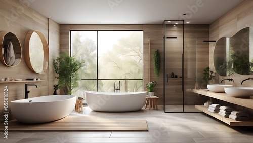 Spacious bathroom with nature view