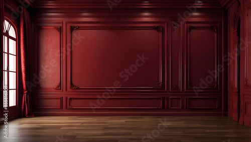 Elegant red walled room with wood flooring