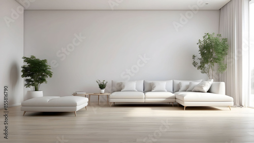 Chic white living room with L-shaped couch