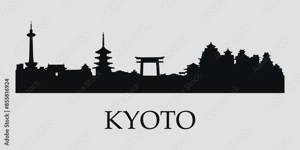Fototapeta premium The city skyline. Kyoto. Silhouettes of buildings. Vector on a gray background