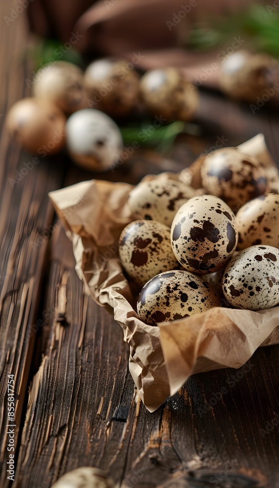 Quail eggs in a paper bag. Quail eggs in a paper bag.