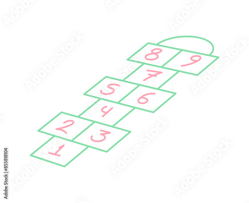 Children street game and playground hopscotch game flat vector illustration.