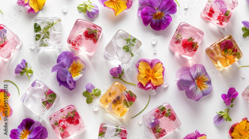 Floral Ice Blocks on White Surface