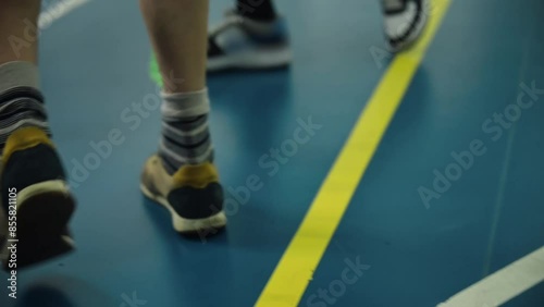Close-up of Floorball Game. Floor Hockey ball Distribution