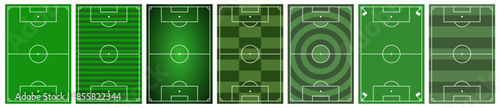 Set of football fields. Football field with the effect of green grass. Vector graphics.