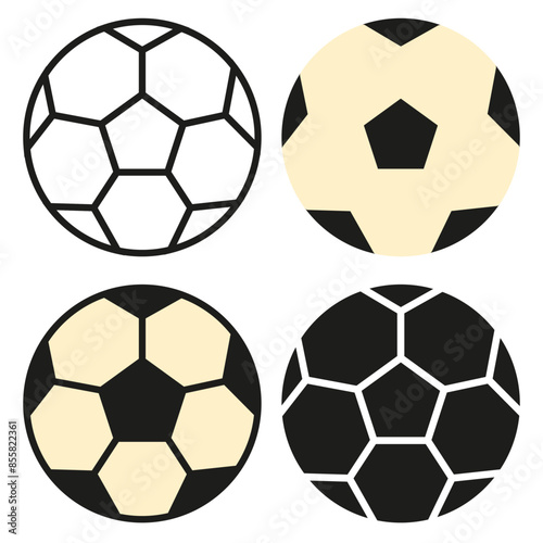 Set of soccer balls. Soccer balls in different styles. Vector image of soccer balls.