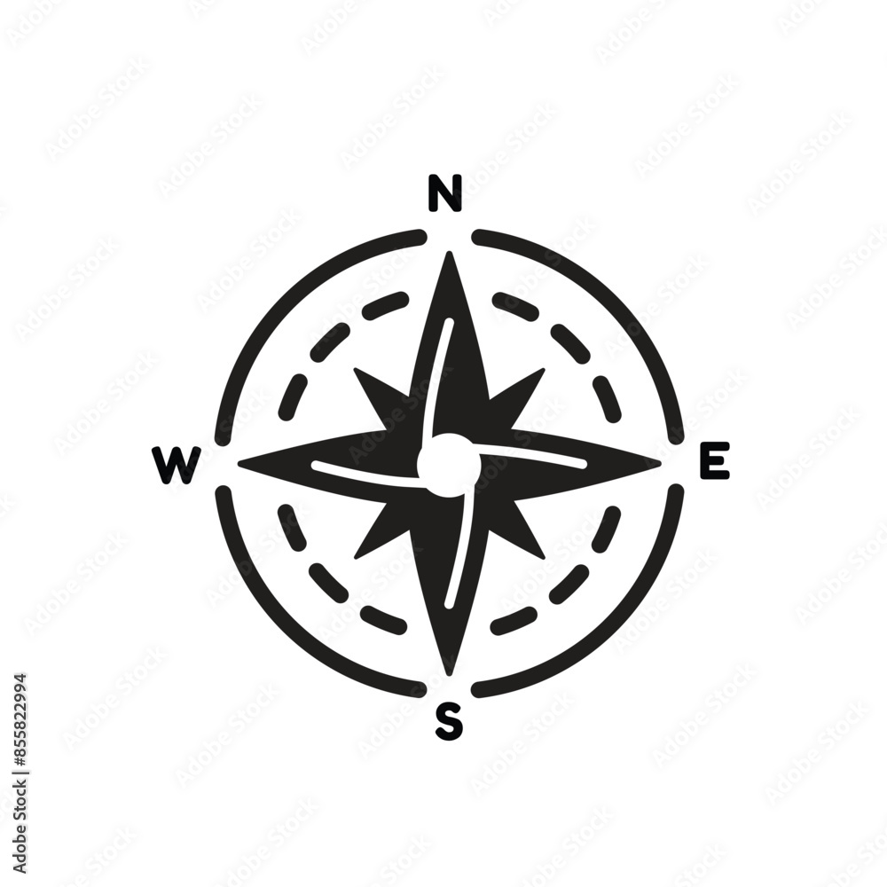 A classic compass with the four cardinal directions of North (North), East (E), South (S), and West (W). This compass symbol is suitable for travel companies, maps, directions, or navigation. A classic compass with the four cardinal directions of North (North), East (E), South (S), and West (W). This compass symbol is suitable for travel companies, maps, directions, or navigation.