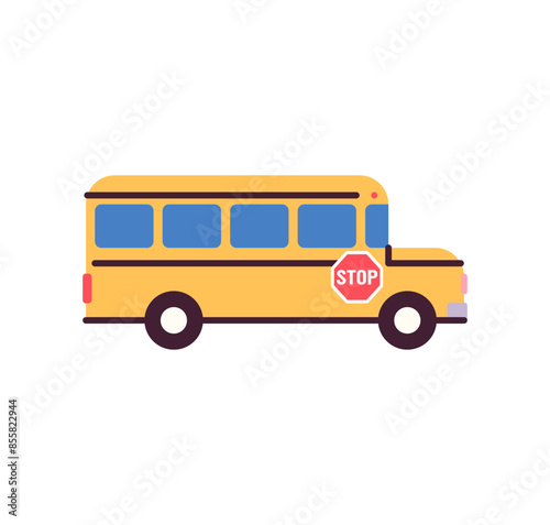 School bus and yellow school bus transport children, back to school concept flat vector illustration.
