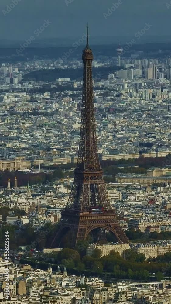 Vertical footage for story and reel of Eiffel Tower. The famous Paris eiffel tower in France