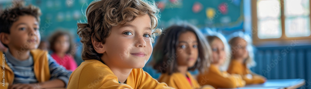 Engaged children learning in a classroom setting Engaged children learning in a classroom setting