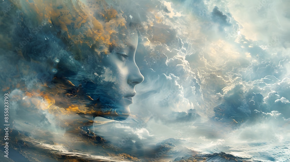 Fototapeta premium Woman in the Clouds.