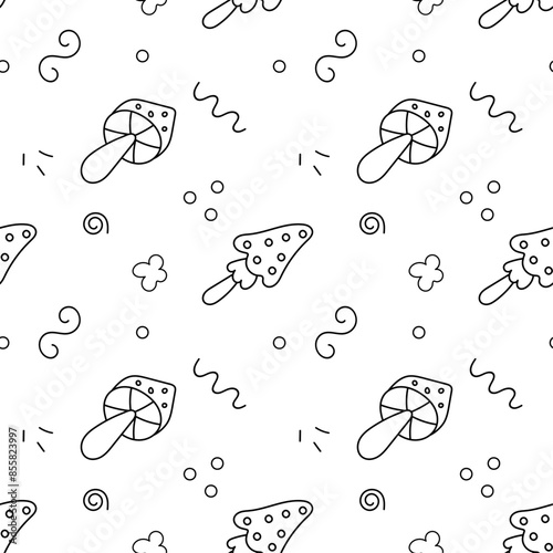 Pattern of mushrooms and leaves doodle