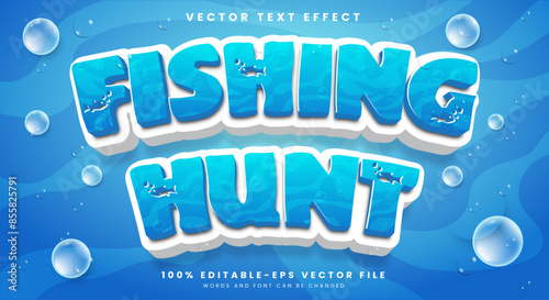 Fishing Hunt editable text effect Template with blue and liquid text style