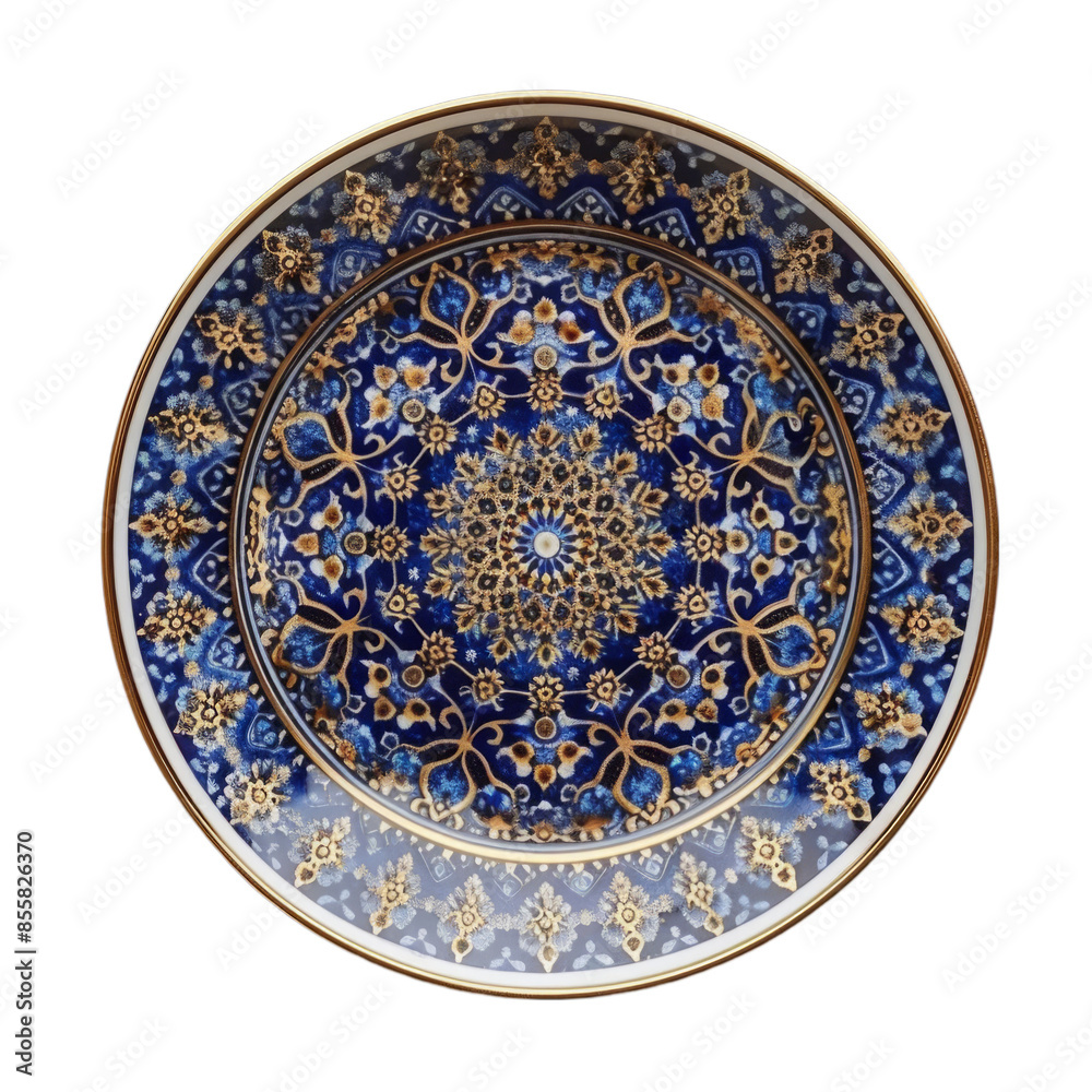 Intricate Blue and Gold Decorative Plate with Traditional Floral Patterns for Home Decor and Design Intricate Blue and Gold Decorative Plate with Traditional Floral Patterns for Home Decor and Design
