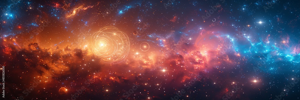Obraz premium Vivid cosmic nebula with glowing stars and galaxies.