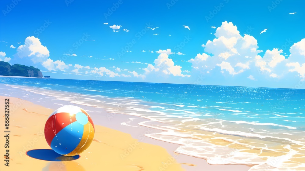 Obraz premium Summer Beach Ball Japanese Anime Style Poster Wallpaper