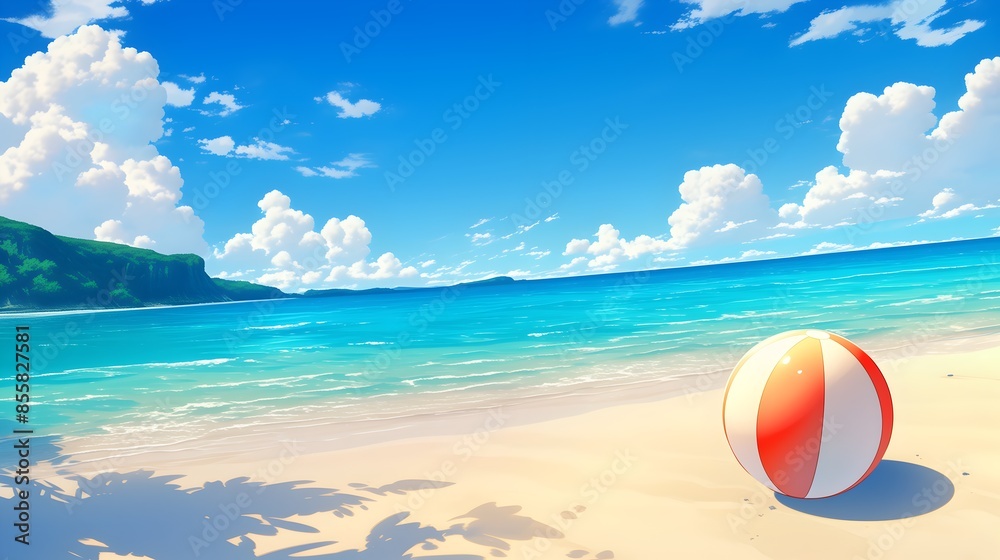 Obraz premium Summer Beach Ball Japanese Anime Style Poster Wallpaper