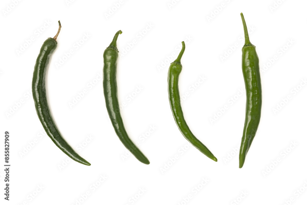 Green hot chili peppers on a white background Green hot chili peppers on a white background