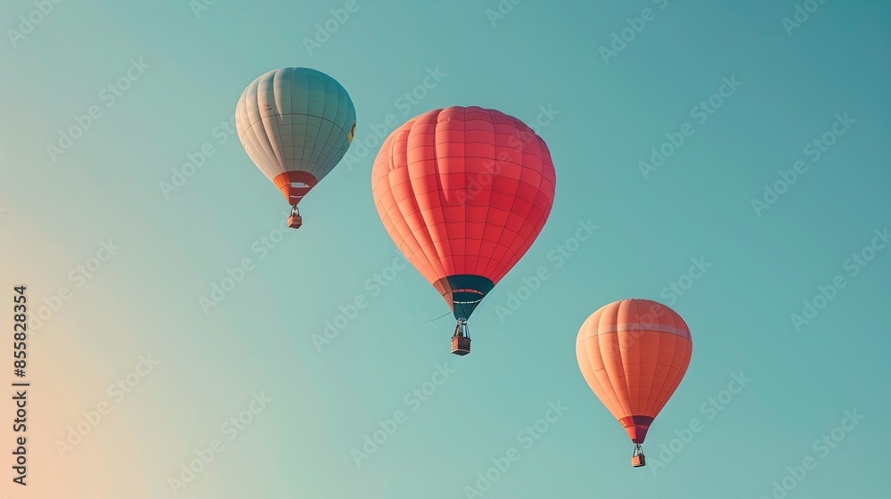 Obraz premium Colorful Hot Air Balloons Soaring Into Clear Morning Sky Representing Adventure and New Perspectives