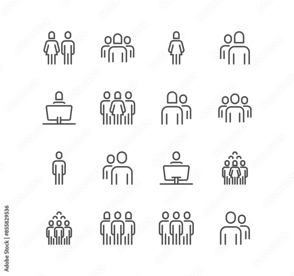 Set of people related icons, couples, one person, group and linear variety vectors.
Set of people related icons, couples, one person, group and linear variety vectors.