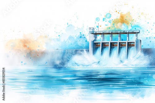 Wallpaper Mural Water rushing through a dam in an abstract watercolor style.  The image evokes power and energy. Torontodigital.ca